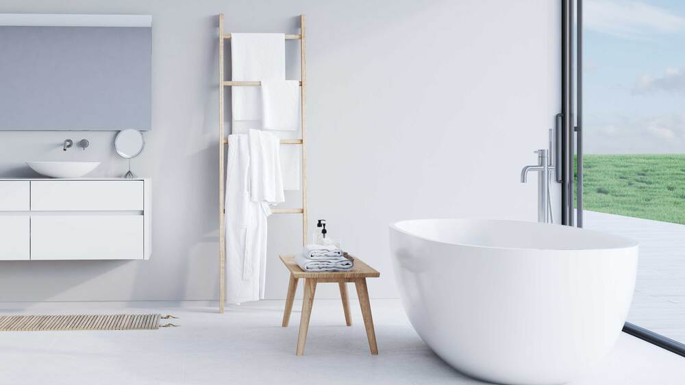 Doppelwaschtisch mit freistehender Wanne